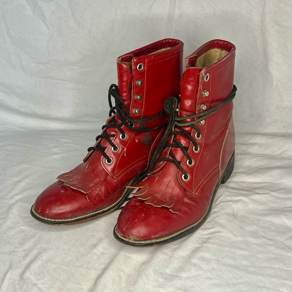 Justin Boots Red Lace Up Youth or Women’s  Boots